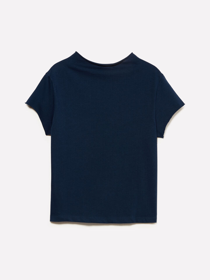 Dark blue t-shirt with halter neck - women's short sleeve t-shirts - Dark Blue | Sisley image number 6